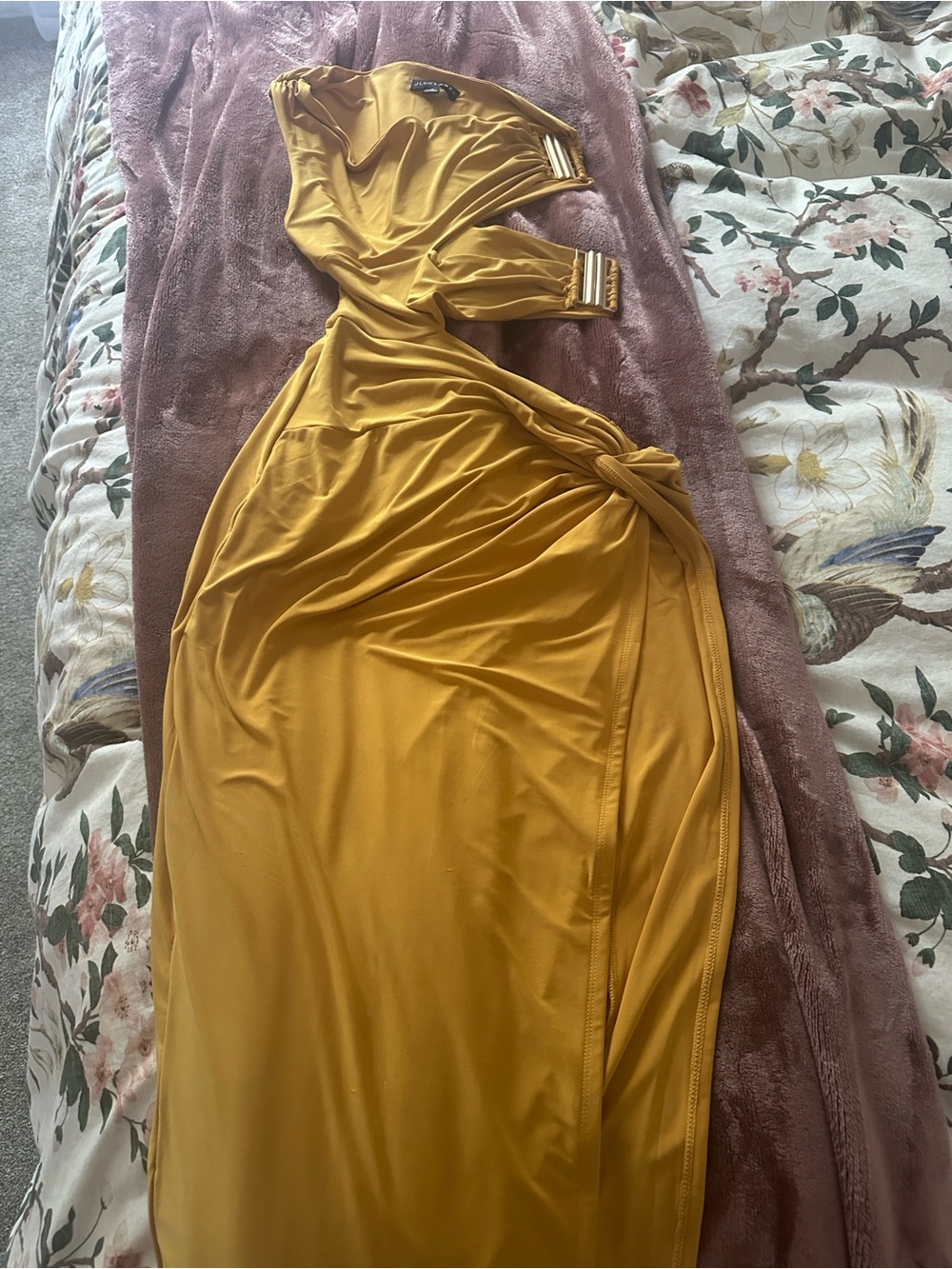 Jluxlabel Mustard One-Shoulder Maxi Dress with Side Knot - Picture 2 of 3